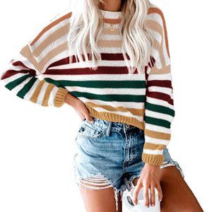 Women’s Stripe Color Block Short Sweater Long
